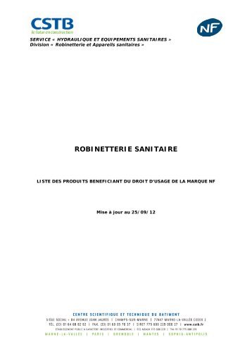 ROBINETTERIE SANITAIRE - CSTB