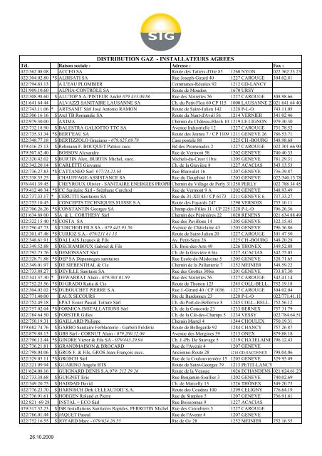 Liste des installateurs sanitaires agréés - SIG