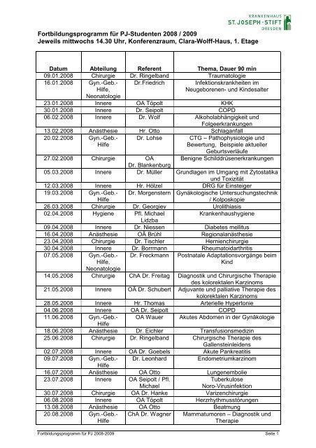 Fortbildungsprogramm für PJ 2008-2009 - St. Joseph-Stift Dresden