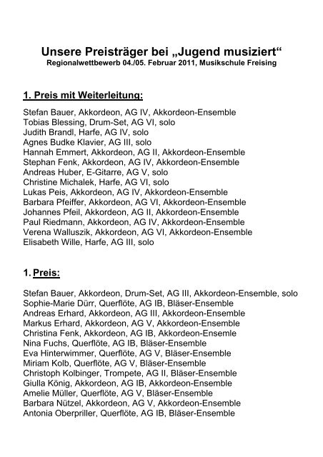 Unsere Preisträger bei „Jugend musiziert“