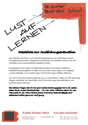 Checkliste zur Ausbildungsevaluation - St. Galler Business School