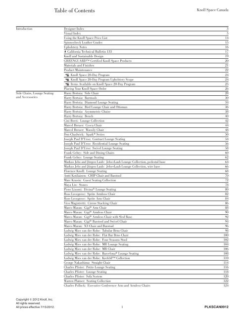 Knoll Space MSRP Canada Full Price List Updated