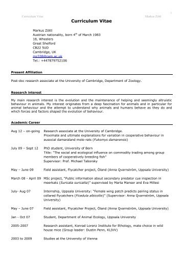 Curriculum Vitae - Department of Zoology - University of Cambridge