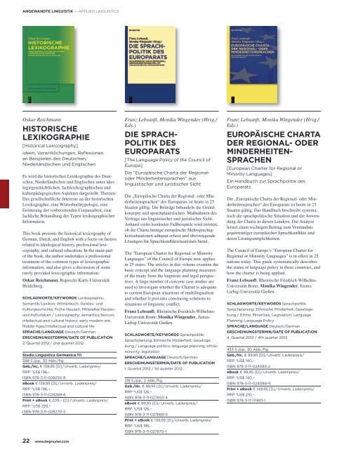 Sprach- wiSSenSchaft LINGUISTICS 2013 ... - Walter de Gruyter
