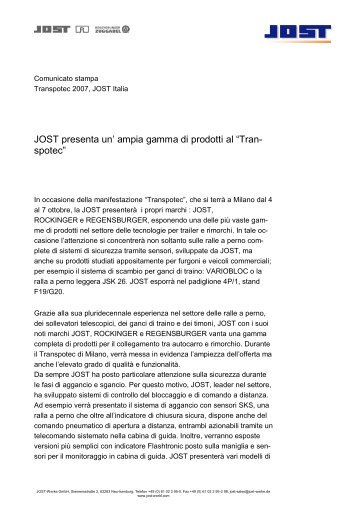 JOST presenta un' ampia gamma di prodotti al ... - Jost-Werke GmbH