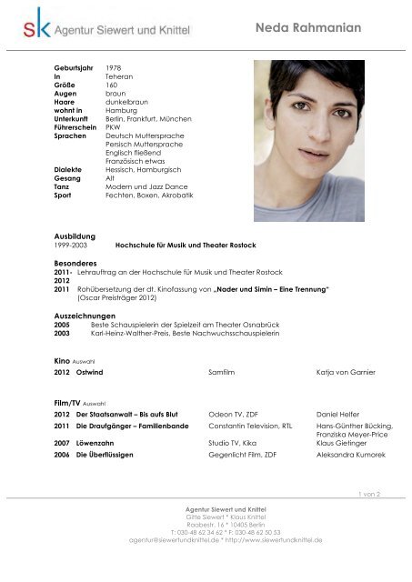 Neda Rahmanian - Agentur Siewert und Knittel