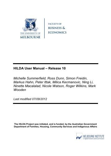 User Manual – Release 10 - Melbourne Institute of Applied ...