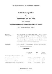 Public Exchange Offer Swiss Prime Site AG, Olten registered shares ...