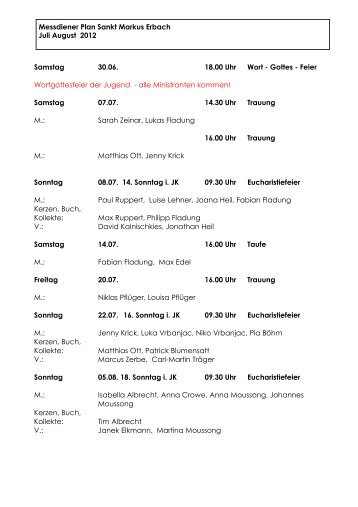 Messdienerplan Juli und August 2012 (pdf) - Pastoraler Raum Eltville