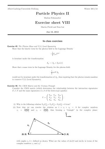 Particle Physics II Exercise sheet VIII - Albert-Ludwigs-Universität ...