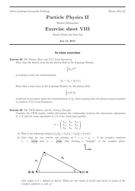 Particle Physics II Exercise sheet VIII - Albert-Ludwigs-Universität ...
