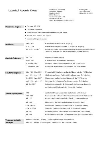 Lebenslauf - Fachbereich Mathematik - Universität Hamburg