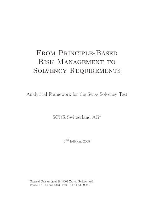 From Principle-Based Risk Management to Solvency ... - Scor