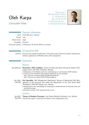 Curriculum Vitae - Personal web pages - NTNU