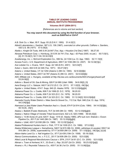 TABLE OF CASES 50-52 - Rocky Mountain Mineral Law Foundation