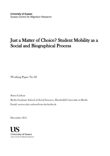 Just a Matter of Choice? Student Mobility as - University of Sussex