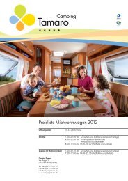 Preisliste Mietwohnwagen Camping Tamaro 2012