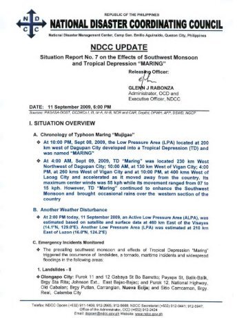 NDCC Sitrep no. 7 on the Effects of TD Maring and ... - ReliefWeb