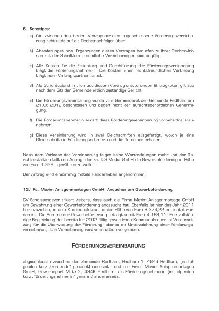 15 VERHANDLUNGSSCHRIFT SITZUNG DES GEMEINDERATES