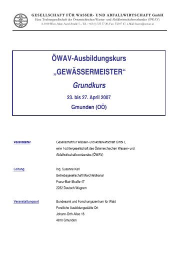 ÖWAV-Ausbildungskurs „GEWÄSSERMEISTER“ Grundkurs