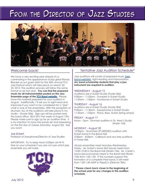 SUMMER NEWSLETTER - tcu band - Texas Christian University