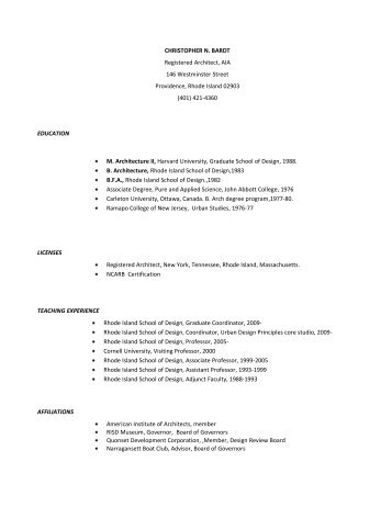 Christopher N. Bardt's CV - Rhode Island School of Design