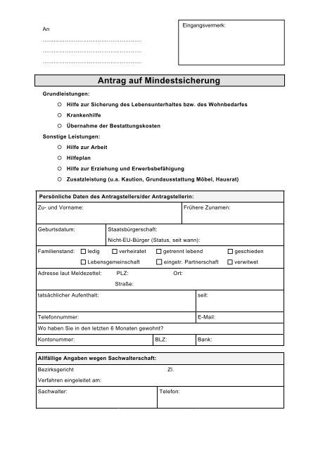 Antrag auf Mindestsicherung