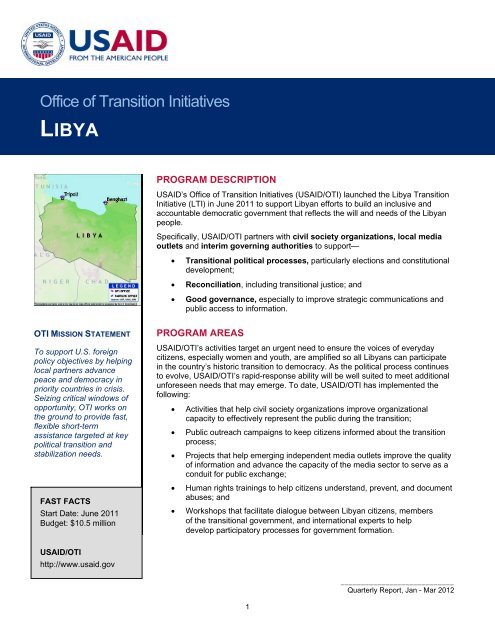 USAID/OTI Libya Program Quarterly Report: January - March 2012