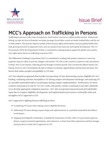 Issue Brief: MCC and Trafficking in Persons, March 2010