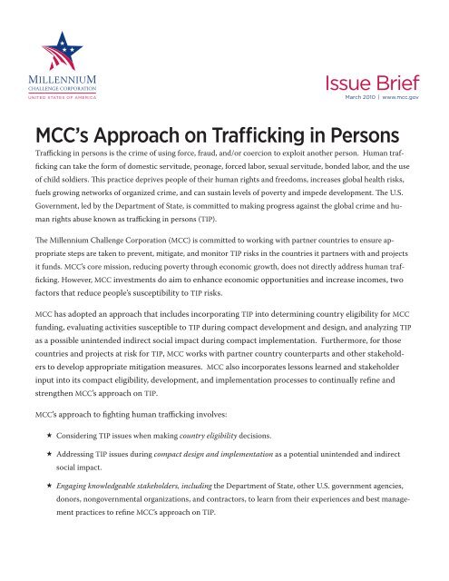 Issue Brief: MCC and Trafficking in Persons, March 2010