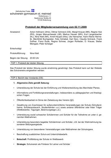 Protokoll der Mitgliederversammlung 2009 - Sankt Meinrad ...