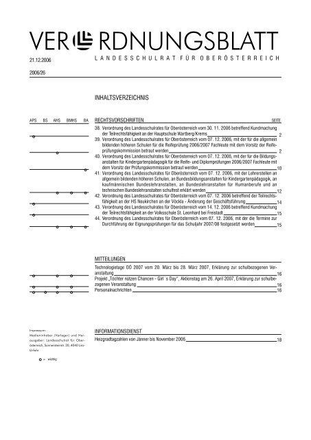 VER RDNUNGSBLATT - Landesschulrat für Oberösterreich