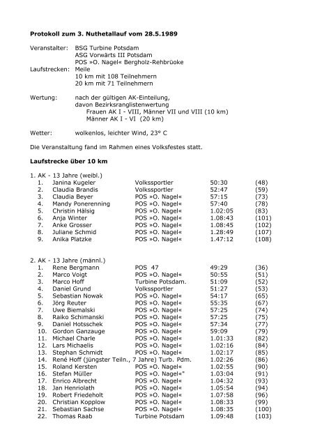 Protokoll zum 3 - Lauf- & Wanderverein Potsdam