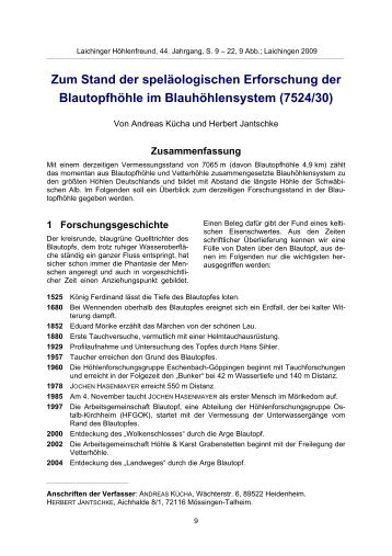 Zum Stand der speläologischen Erforschung der ... - der Arge Blautopf