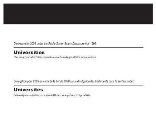 Salary Disclosure 2006 (Disclosure for 2005) - Universities