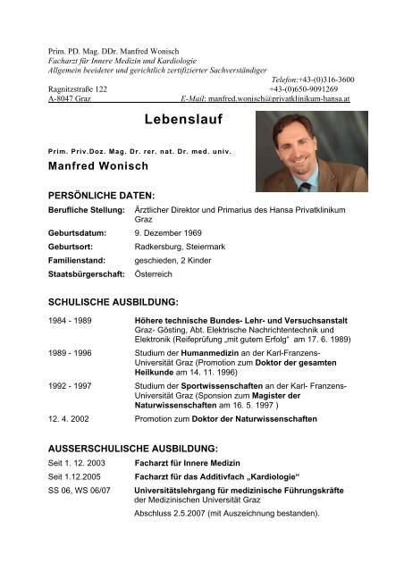 Lebenslauf herunterladen - DDr. Wonisch