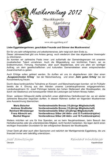 Musikerzeitung 2012 - Musikkapelle Eggelsberg Startseite