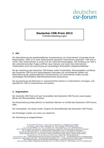 Deutscher CSR-Preis -Teilnahmebedingungen - Deutsches CSR-Forum