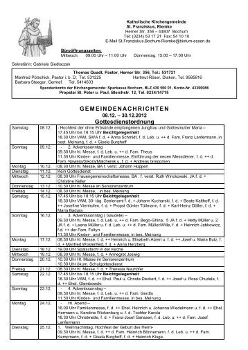 GEMEINDENACHRICHTEN Gottesdienstordnung - St. Franziskus ...