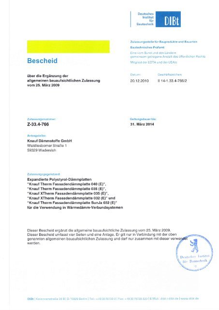 Ergänzung Zulassungsbescheid SunJa 032 E Z-766 (PDF - Knauf ...