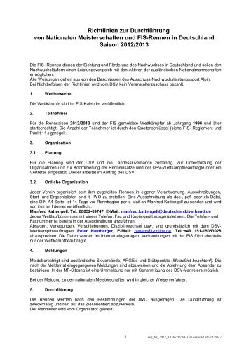 Richtlinien zur Durchführung von FIS-Rennen und Nationalen