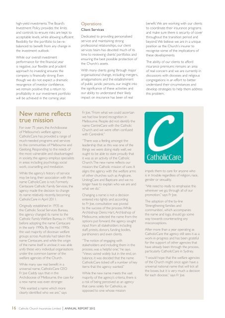 CCI Annual Report 2012 - Catholic Church Insurance