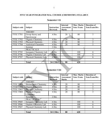 FIVE YEAR INTEGRATED M.Sc. COURSE - Osmania University