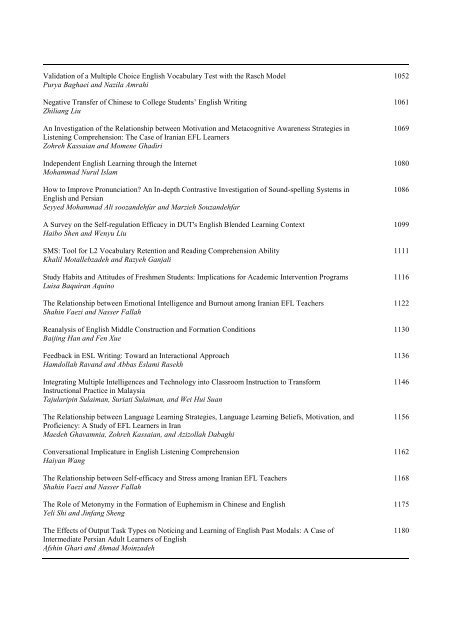 Journal of Language Teaching and Research Contents - Academy ...