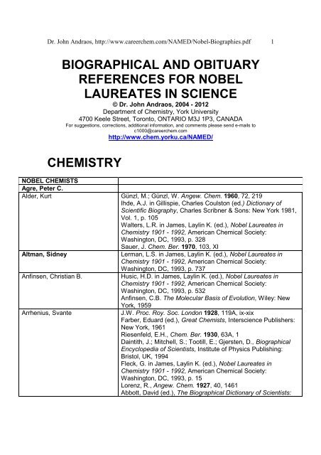 biographical and obituary references for nobel laureates