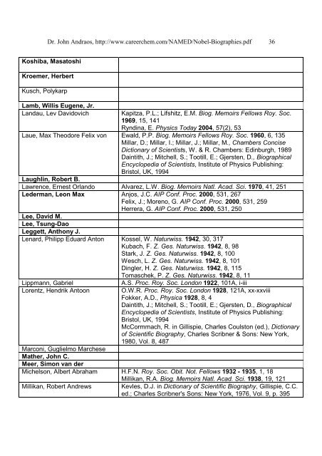 biographical and obituary references for nobel laureates