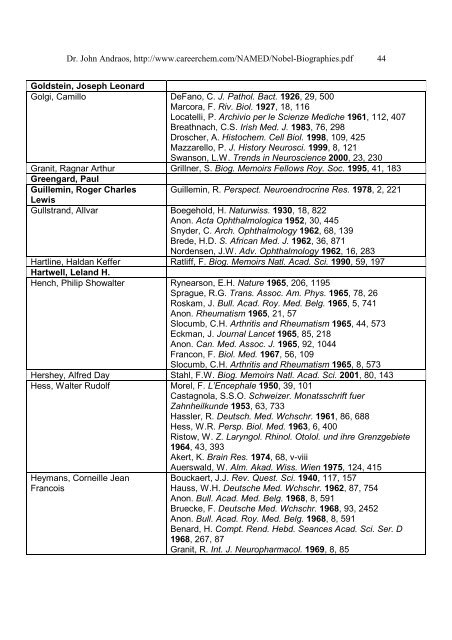 biographical and obituary references for nobel laureates