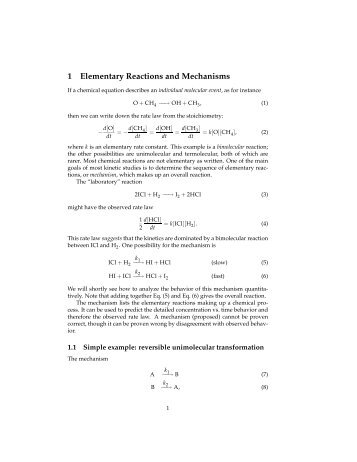 1 Elementary Reactions and Mechanisms - Gvsu