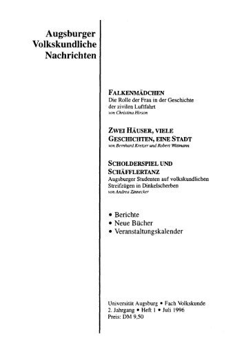 Augsburger Volkskundliche Nachrichten - OPUS Augsburg ...