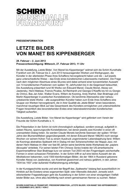 Presseinformation kurz - Schirn Kunsthalle Frankfurt